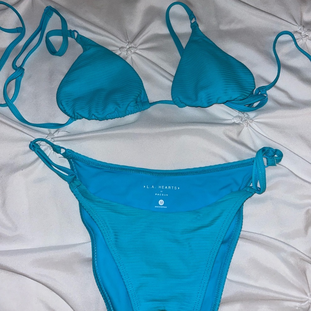 Pacsun LA Hearts high waisted blue bikini set with adjustable straps